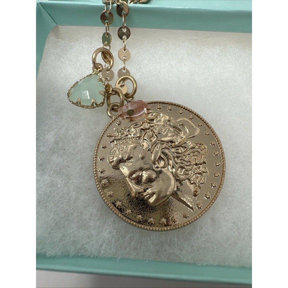 Park Lane BRIA Goddess Coin Charm Faceted Gold Chain Necklace NEW IN BOX